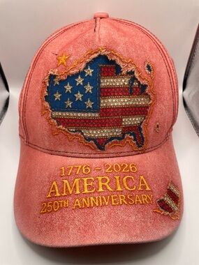 America 250th Anniversary Embroidered Baseball Cap - Coral Pink